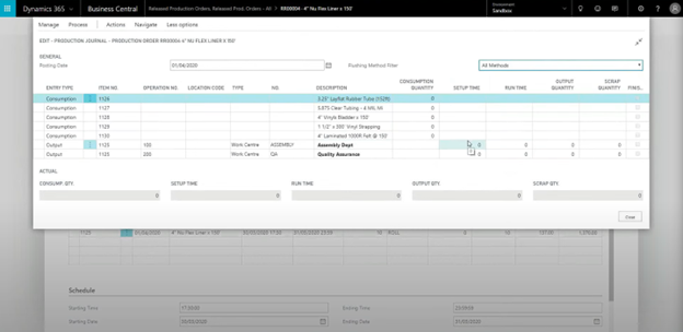 Example of a production journal