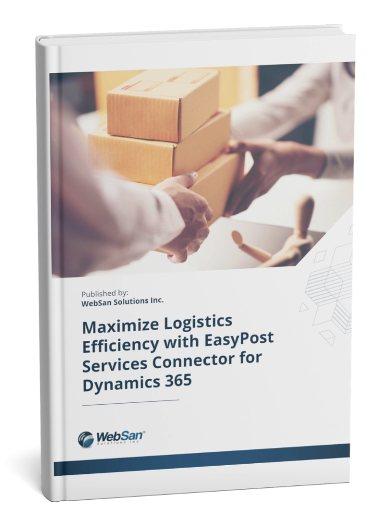 Image of book with the title "Maximize Logistics Efficiency with EasyPost Services Connector for Dynamics 365"