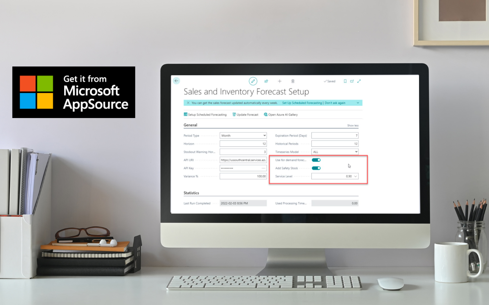 Image of computer on desk displaying the automated inventory forecasting app